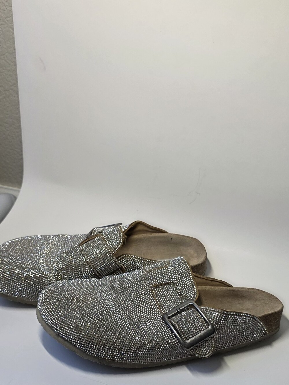 Steve Madden Sparkle Crystal Slip-On Clogs with Buckle - Silver